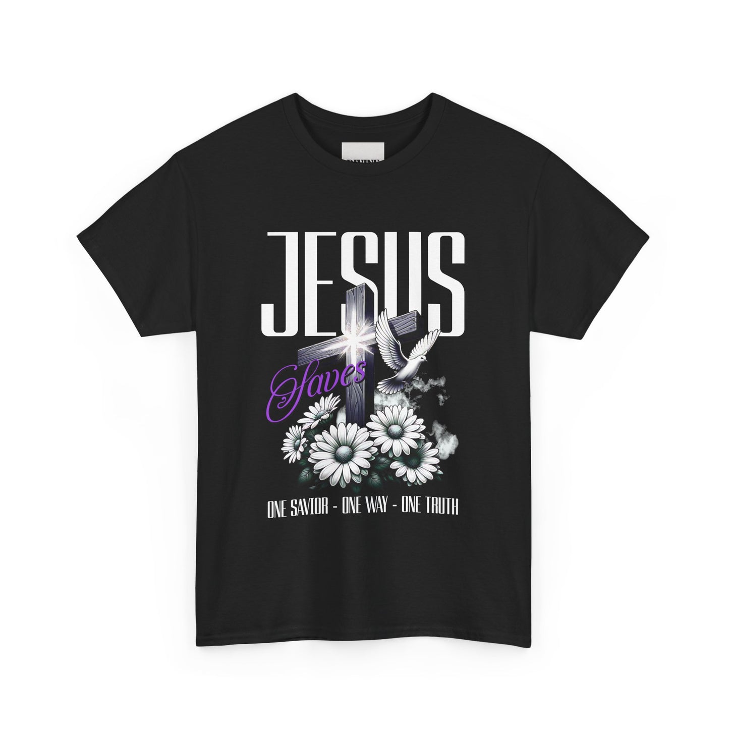 Unisex Heavy Cotton Tee - Faith Inspired Floral Cross Design