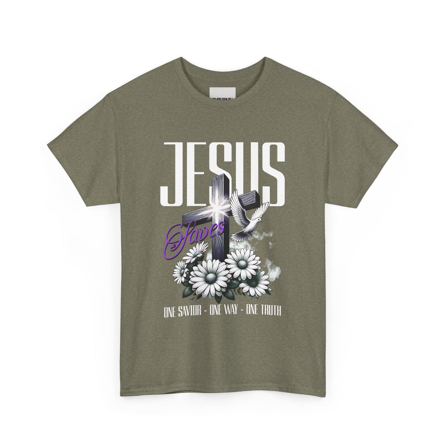 Unisex Heavy Cotton Tee - Faith Inspired Floral Cross Design