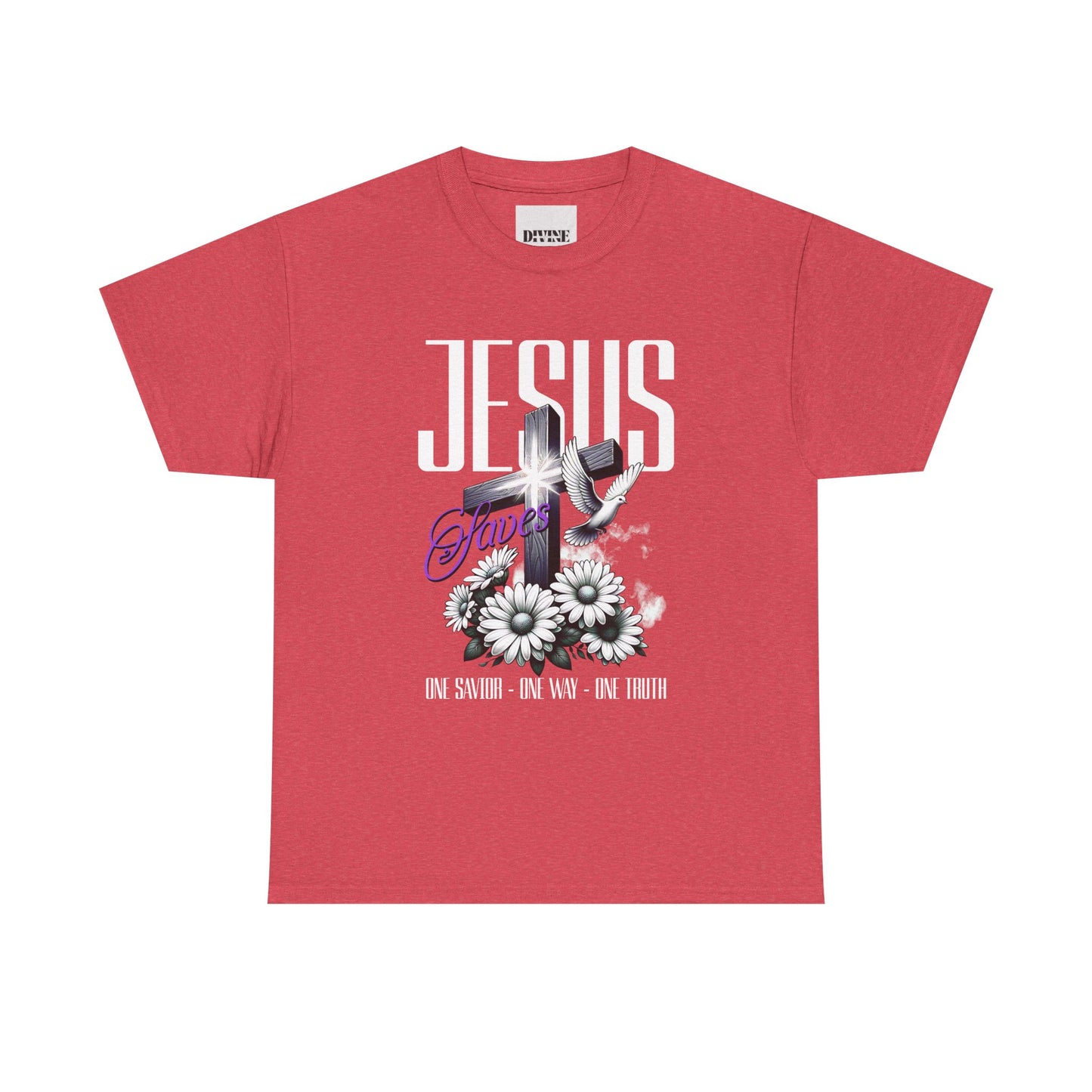 Unisex Heavy Cotton Tee - Faith Inspired Floral Cross Design