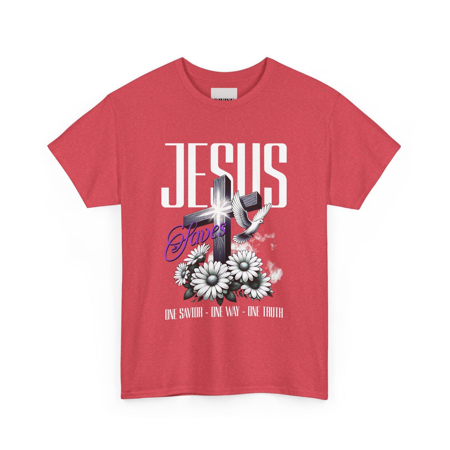 Unisex Heavy Cotton Tee - Faith Inspired Floral Cross Design