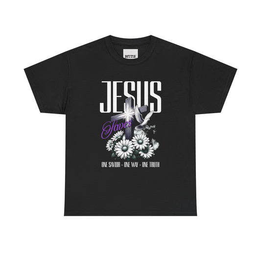 Unisex Heavy Cotton Tee - Faith Inspired Floral Cross Design